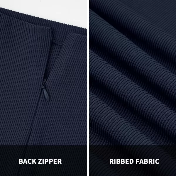 BTFBM Jumpsuits For Women Dressy Mock Neck Long Sleeve Ruched Ribbed Long Pants Rompers Casual Fall One Piece JumpsuitSolid Navy