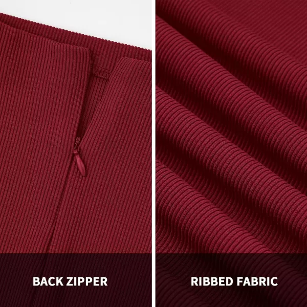 BTFBM Jumpsuits For Women Dressy Mock Neck Long Sleeve Ruched Ribbed Long Pants Rompers Casual Fall One Piece JumpsuitSolid Wine Red