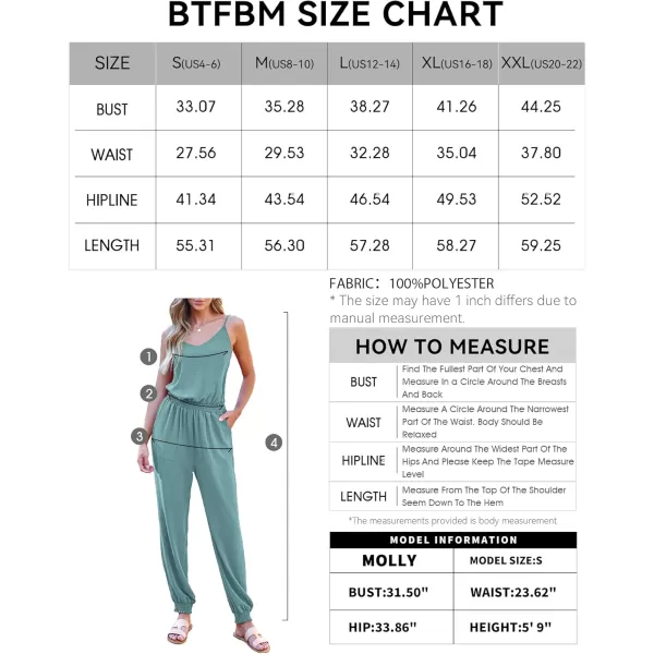 BTFBM Jumpsuits For Women Summer Casual Sleeveless Spaghetti Strap Long Pants Rompers Elastic Waist One Piece JumpsuitSolid Blue Green