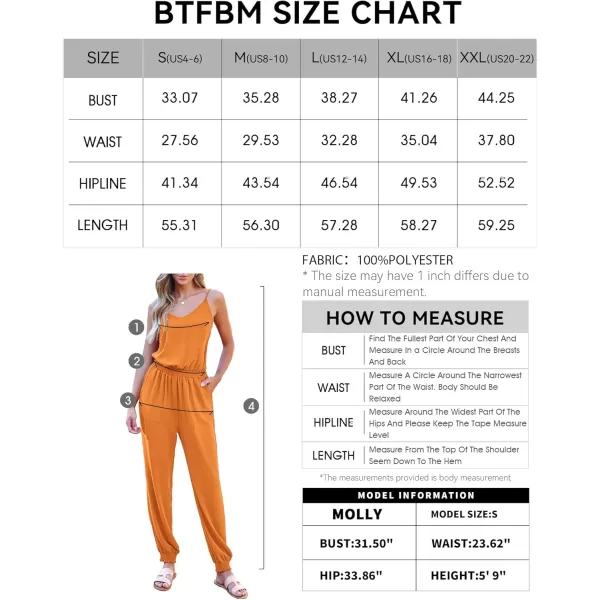 BTFBM Jumpsuits For Women Summer Casual Sleeveless Spaghetti Strap Long Pants Rompers Elastic Waist One Piece JumpsuitSolid Orange