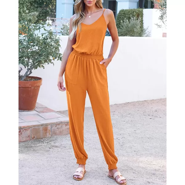 BTFBM Jumpsuits For Women Summer Casual Sleeveless Spaghetti Strap Long Pants Rompers Elastic Waist One Piece JumpsuitSolid Orange