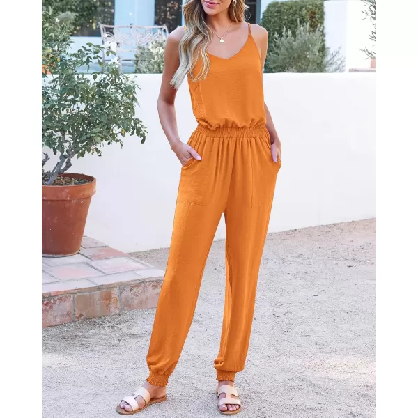 BTFBM Jumpsuits For Women Summer Casual Sleeveless Spaghetti Strap Long Pants Rompers Elastic Waist One Piece JumpsuitSolid Orange