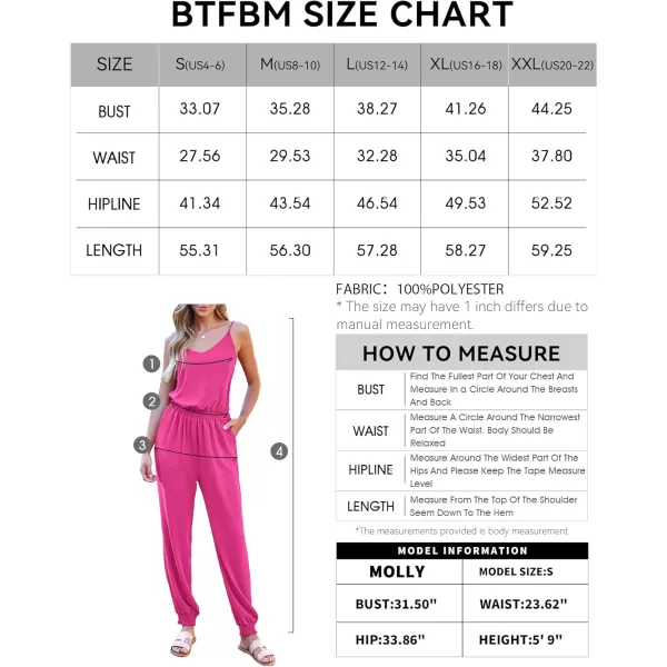BTFBM Jumpsuits For Women Summer Casual Sleeveless Spaghetti Strap Long Pants Rompers Elastic Waist One Piece JumpsuitSolid Rose Red