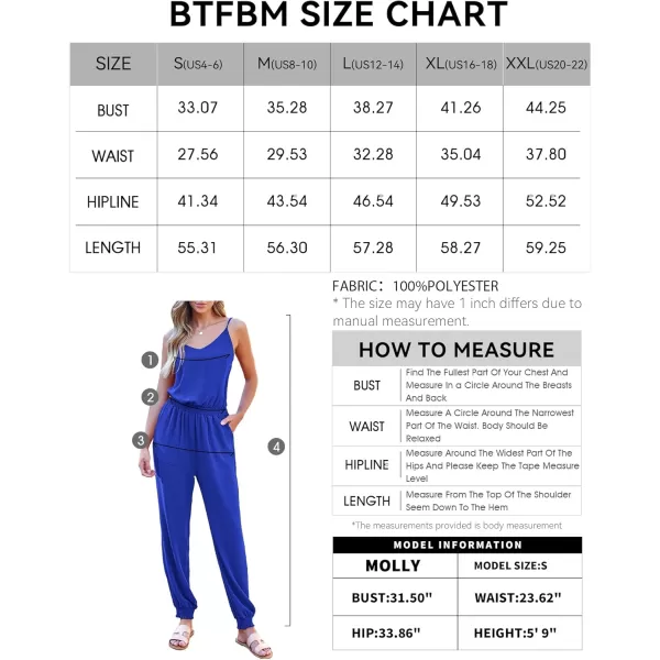 BTFBM Jumpsuits For Women Summer Casual Sleeveless Spaghetti Strap Long Pants Rompers Elastic Waist One Piece JumpsuitSolid Royal Blue