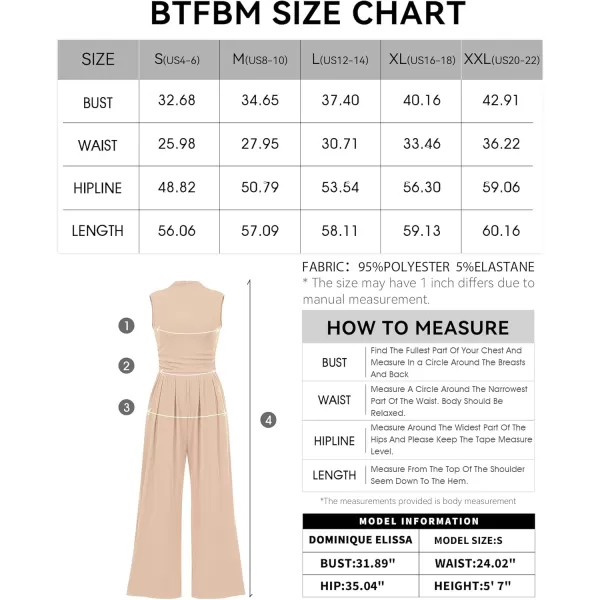 BTFBM One Piece Jumpsuits For Women Dressy Casual Summer Outfits Sleeveless Mock Neck Wide Leg Pants Rompers With PocketSolid Beige