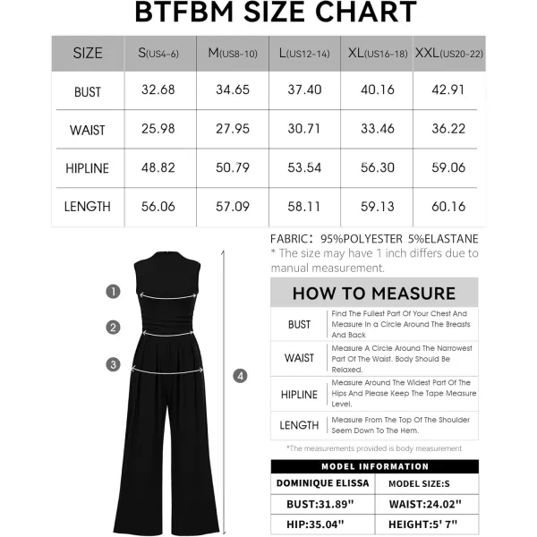 BTFBM One Piece Jumpsuits For Women Dressy Casual Summer Outfits Sleeveless Mock Neck Wide Leg Pants Rompers With PocketSolid Black