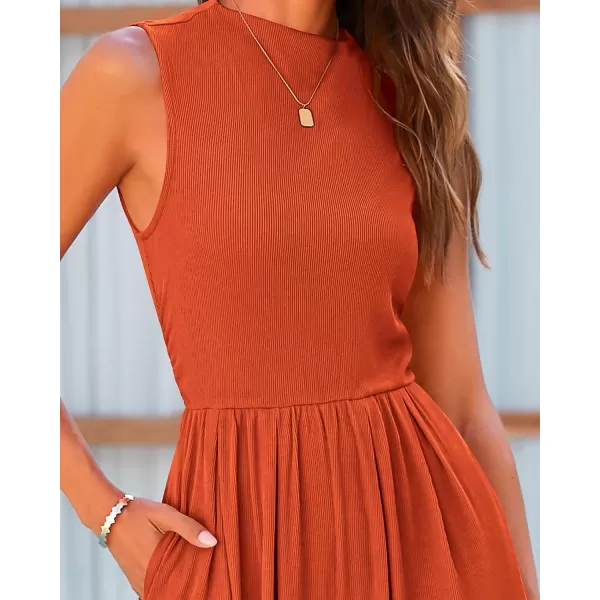BTFBM One Piece Jumpsuits For Women Dressy Casual Summer Outfits Sleeveless Mock Neck Wide Leg Pants Rompers With PocketSolid Brick Red
