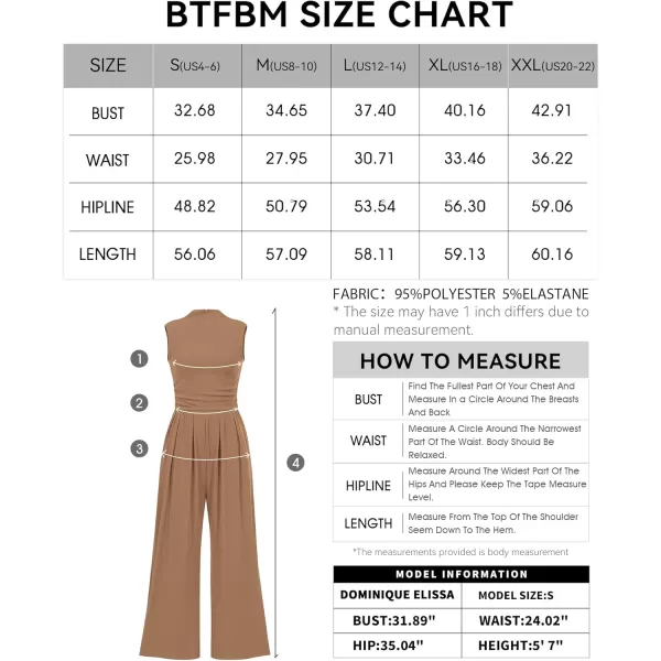 BTFBM One Piece Jumpsuits For Women Dressy Casual Summer Outfits Sleeveless Mock Neck Wide Leg Pants Rompers With PocketSolid Camel
