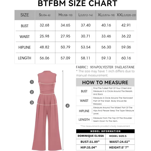 BTFBM One Piece Jumpsuits For Women Dressy Casual Summer Outfits Sleeveless Mock Neck Wide Leg Pants Rompers With PocketSolid Dusty Pink