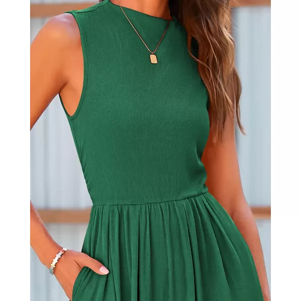 BTFBM One Piece Jumpsuits For Women Dressy Casual Summer Outfits Sleeveless Mock Neck Wide Leg Pants Rompers With PocketSolid Green