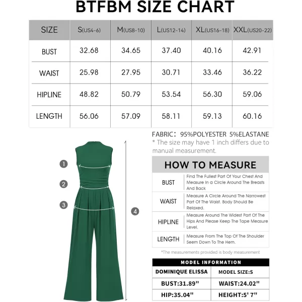BTFBM One Piece Jumpsuits For Women Dressy Casual Summer Outfits Sleeveless Mock Neck Wide Leg Pants Rompers With PocketSolid Green