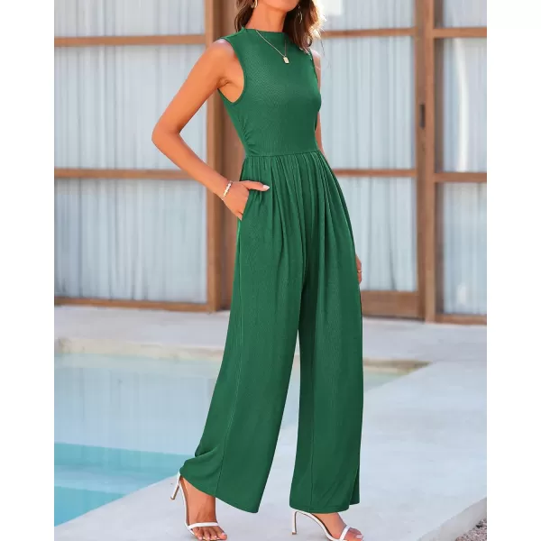 BTFBM One Piece Jumpsuits For Women Dressy Casual Summer Outfits Sleeveless Mock Neck Wide Leg Pants Rompers With PocketSolid Green