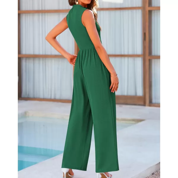 BTFBM One Piece Jumpsuits For Women Dressy Casual Summer Outfits Sleeveless Mock Neck Wide Leg Pants Rompers With PocketSolid Green