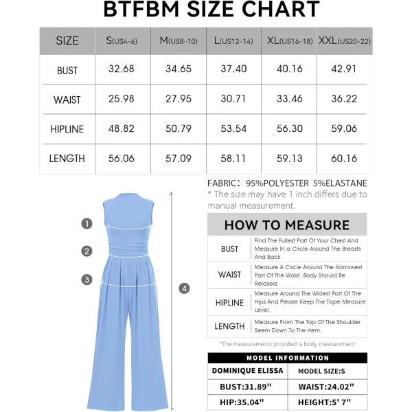 BTFBM One Piece Jumpsuits For Women Dressy Casual Summer Outfits Sleeveless Mock Neck Wide Leg Pants Rompers With PocketSolid Light Blue