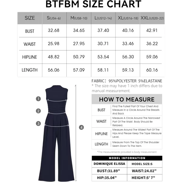 BTFBM One Piece Jumpsuits For Women Dressy Casual Summer Outfits Sleeveless Mock Neck Wide Leg Pants Rompers With PocketSolid Navy