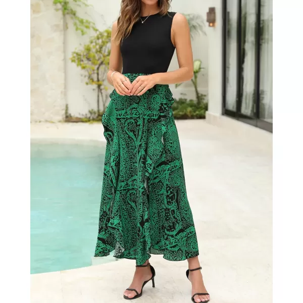 BTFBM Women Casual Sleeveless Summer Dresses 2024 Spring Crewneck Patchwork Boho Floral Ruffle Cocktail Party Midi DressPrint Black Green