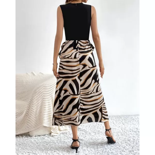 BTFBM Women Casual Sleeveless Summer Dresses 2024 Spring Crewneck Patchwork Boho Floral Ruffle Cocktail Party Midi DressStriped