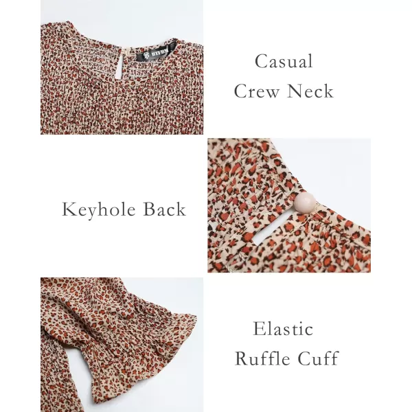 BTFBM Women Casual Summer Dresses 2024 Spring Crew Neck Ruffle Short Sleeve Floral Print Smocked Boho Flowy Maxi DressDot Apricot Brown