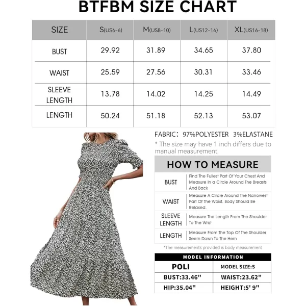 BTFBM Women Casual Summer Dresses 2024 Spring Crew Neck Ruffle Short Sleeve Floral Print Smocked Boho Flowy Maxi DressFloral Black Apricot