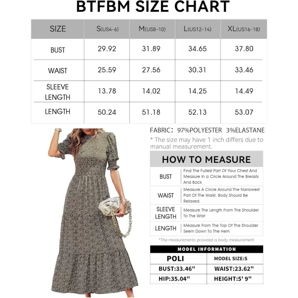 BTFBM Women Casual Summer Dresses 2024 Spring Crew Neck Ruffle Short Sleeve Floral Print Smocked Boho Flowy Maxi DressFloral Green