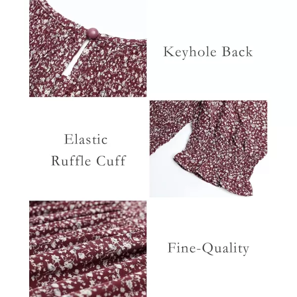 BTFBM Women Casual Summer Dresses 2024 Spring Crew Neck Ruffle Short Sleeve Floral Print Smocked Boho Flowy Maxi DressFloral Wine Red White
