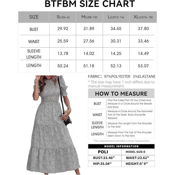 BTFBM Women Casual Summer Dresses 2024 Spring Crew Neck Ruffle Short Sleeve Floral Print Smocked Boho Flowy Maxi DressLeopard Apricot Grey
