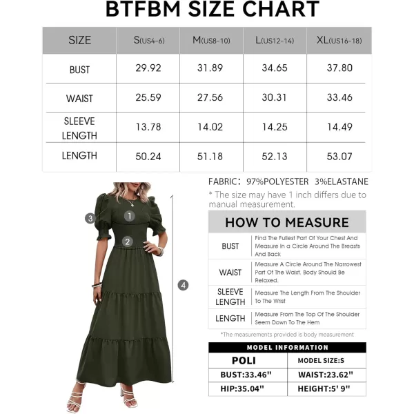 BTFBM Women Casual Summer Dresses 2024 Spring Crew Neck Ruffle Short Sleeve Floral Print Smocked Boho Flowy Maxi DressSolid Army Green