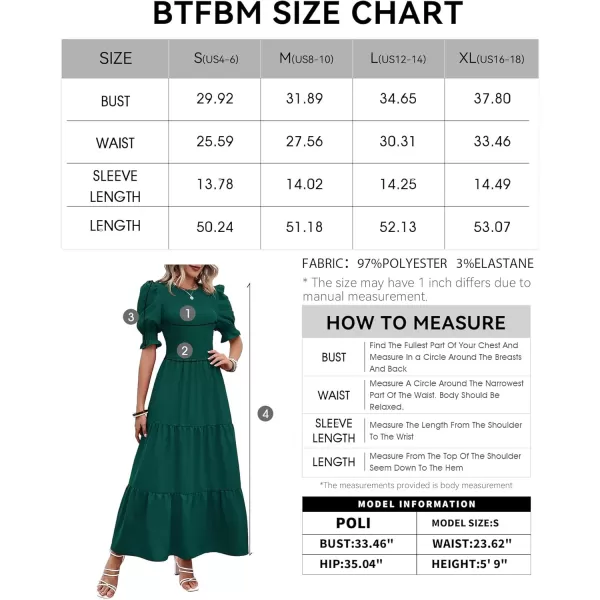BTFBM Women Casual Summer Dresses 2024 Spring Crew Neck Ruffle Short Sleeve Floral Print Smocked Boho Flowy Maxi DressSolid Dark Green