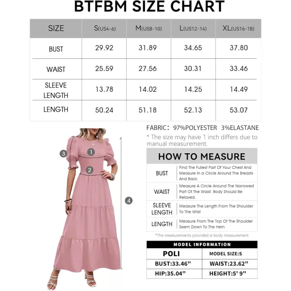 BTFBM Women Casual Summer Dresses 2024 Spring Crew Neck Ruffle Short Sleeve Floral Print Smocked Boho Flowy Maxi DressSolid Light Pink