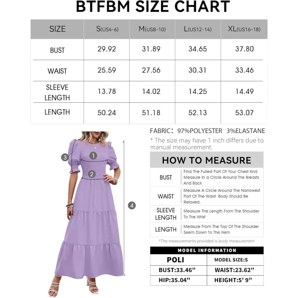 BTFBM Women Casual Summer Dresses 2024 Spring Crew Neck Ruffle Short Sleeve Floral Print Smocked Boho Flowy Maxi DressSolid Purple