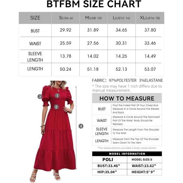 BTFBM Women Casual Summer Dresses 2024 Spring Crew Neck Ruffle Short Sleeve Floral Print Smocked Boho Flowy Maxi DressSolid Red