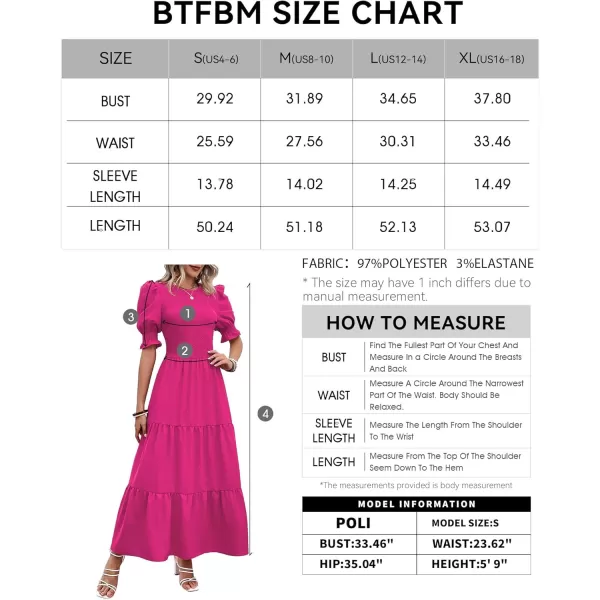BTFBM Women Casual Summer Dresses 2024 Spring Crew Neck Ruffle Short Sleeve Floral Print Smocked Boho Flowy Maxi DressSolid Rose Red