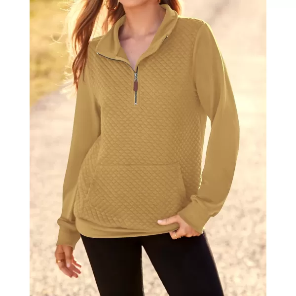 BTFBM Women Fashion Quilted Pattern Lightweight Zipper Long Sleeve Plain Casual Ladies Sweatshirts Pullovers Shirts TopsApricot