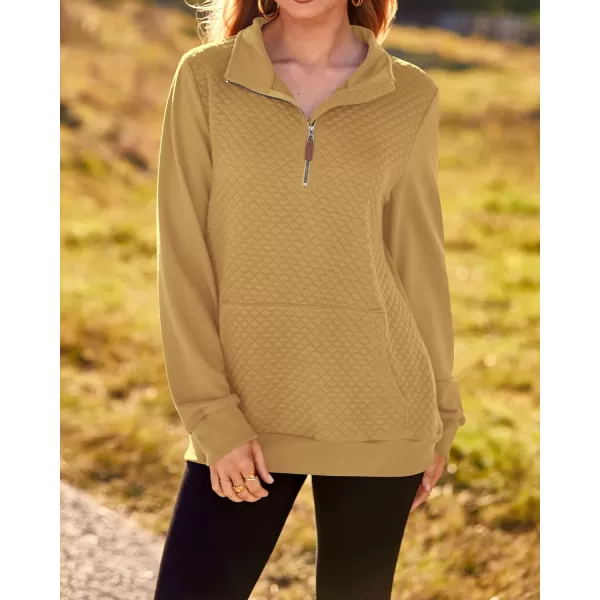 BTFBM Women Fashion Quilted Pattern Lightweight Zipper Long Sleeve Plain Casual Ladies Sweatshirts Pullovers Shirts TopsApricot