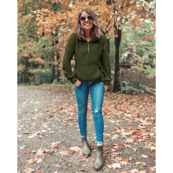 BTFBM Women Fashion Quilted Pattern Lightweight Zipper Long Sleeve Plain Casual Ladies Sweatshirts Pullovers Shirts TopsArmy Green