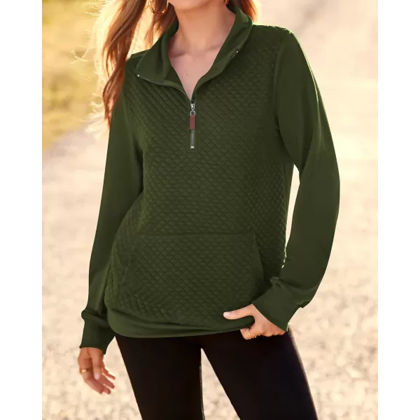 BTFBM Women Fashion Quilted Pattern Lightweight Zipper Long Sleeve Plain Casual Ladies Sweatshirts Pullovers Shirts TopsArmy Green