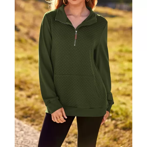 BTFBM Women Fashion Quilted Pattern Lightweight Zipper Long Sleeve Plain Casual Ladies Sweatshirts Pullovers Shirts TopsArmy Green