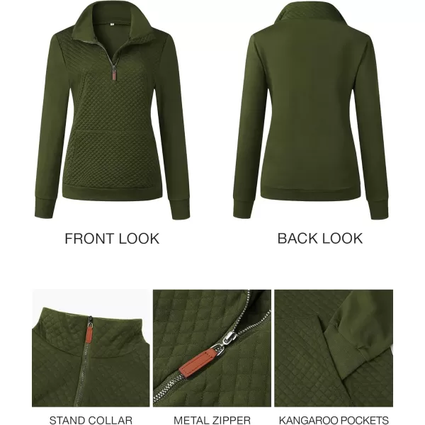 BTFBM Women Fashion Quilted Pattern Lightweight Zipper Long Sleeve Plain Casual Ladies Sweatshirts Pullovers Shirts TopsArmy Green
