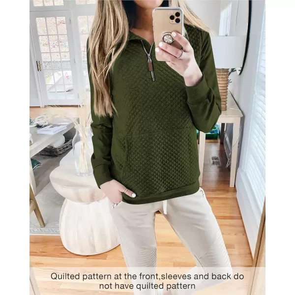 BTFBM Women Fashion Quilted Pattern Lightweight Zipper Long Sleeve Plain Casual Ladies Sweatshirts Pullovers Shirts TopsArmy Green