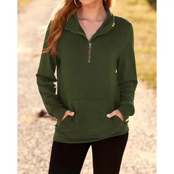 BTFBM Women Fashion Quilted Pattern Lightweight Zipper Long Sleeve Plain Casual Ladies Sweatshirts Pullovers Shirts TopsArmy Green