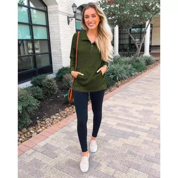 BTFBM Women Fashion Quilted Pattern Lightweight Zipper Long Sleeve Plain Casual Ladies Sweatshirts Pullovers Shirts TopsArmy Green
