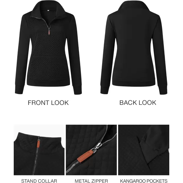 BTFBM Women Fashion Quilted Pattern Lightweight Zipper Long Sleeve Plain Casual Ladies Sweatshirts Pullovers Shirts TopsBlack