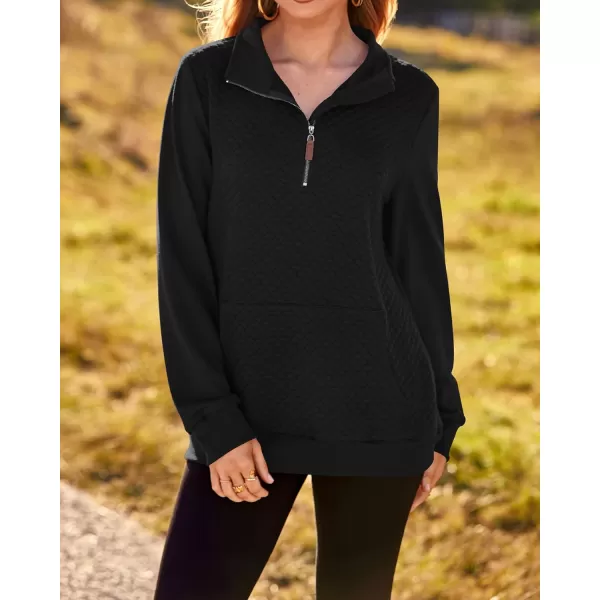 BTFBM Women Fashion Quilted Pattern Lightweight Zipper Long Sleeve Plain Casual Ladies Sweatshirts Pullovers Shirts TopsBlack