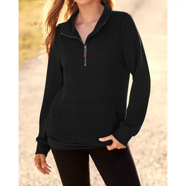 BTFBM Women Fashion Quilted Pattern Lightweight Zipper Long Sleeve Plain Casual Ladies Sweatshirts Pullovers Shirts TopsBlack