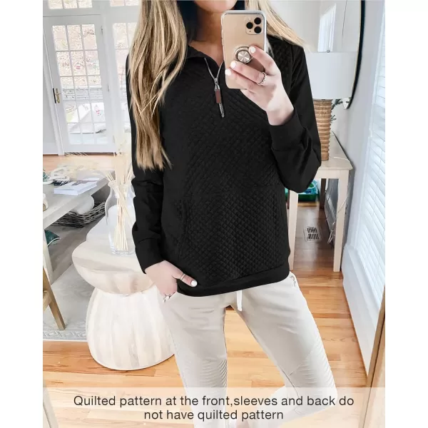 BTFBM Women Fashion Quilted Pattern Lightweight Zipper Long Sleeve Plain Casual Ladies Sweatshirts Pullovers Shirts TopsBlack