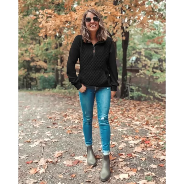BTFBM Women Fashion Quilted Pattern Lightweight Zipper Long Sleeve Plain Casual Ladies Sweatshirts Pullovers Shirts TopsBlack