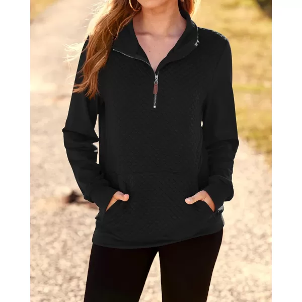 BTFBM Women Fashion Quilted Pattern Lightweight Zipper Long Sleeve Plain Casual Ladies Sweatshirts Pullovers Shirts TopsBlack
