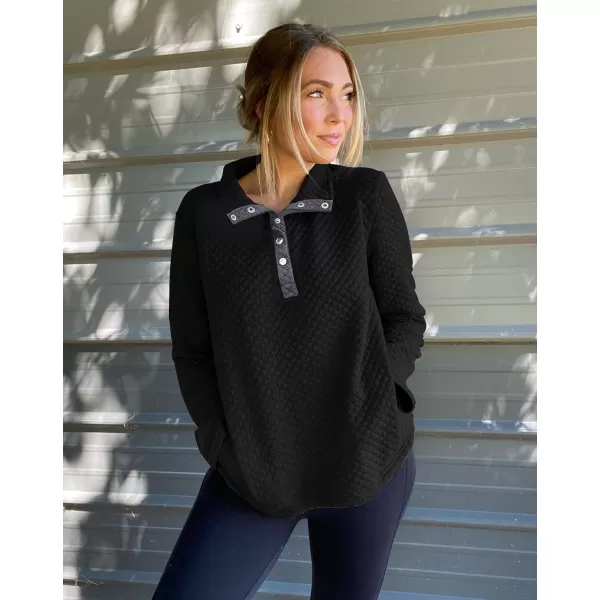 BTFBM Women Fashion Quilted Pattern Lightweight Zipper Long Sleeve Plain Casual Ladies Sweatshirts Pullovers Shirts TopsButton Black