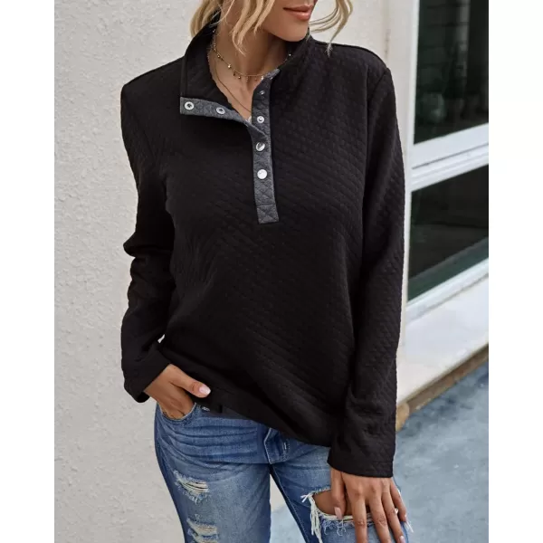 BTFBM Women Fashion Quilted Pattern Lightweight Zipper Long Sleeve Plain Casual Ladies Sweatshirts Pullovers Shirts TopsButton Black