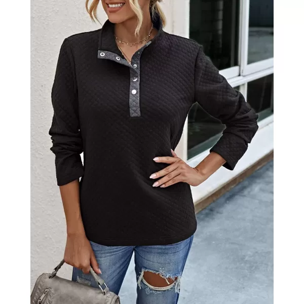 BTFBM Women Fashion Quilted Pattern Lightweight Zipper Long Sleeve Plain Casual Ladies Sweatshirts Pullovers Shirts TopsButton Black